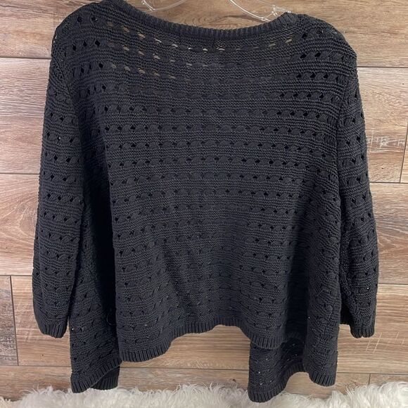 KIM ROGERS Ladies Black Open Knit Long Sleeve Ribbed Open Front Cardigan Size XL - Picture 5 of 5